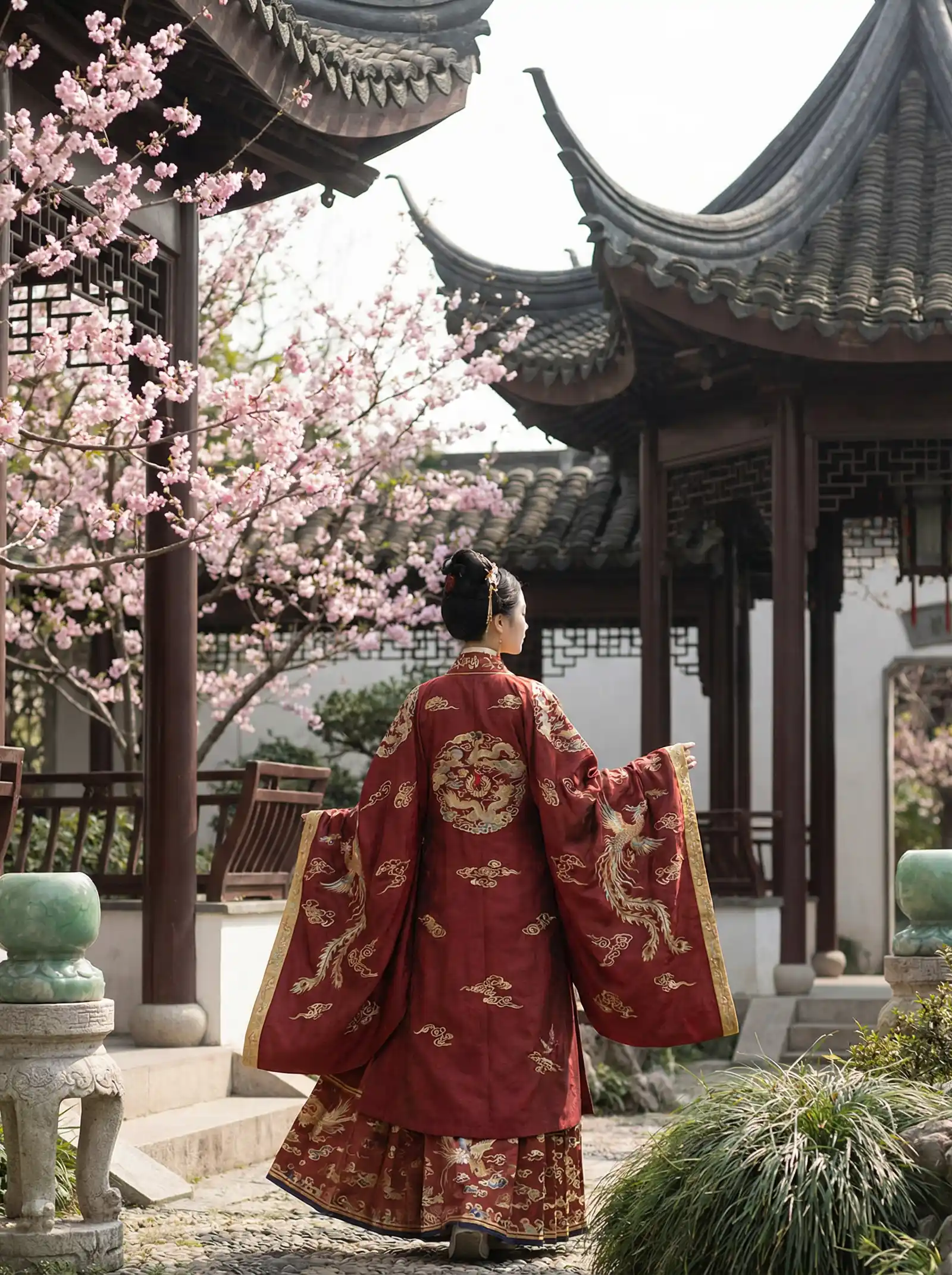 王贵与安娜在线观看 明制汉服红色凤凰刺绣